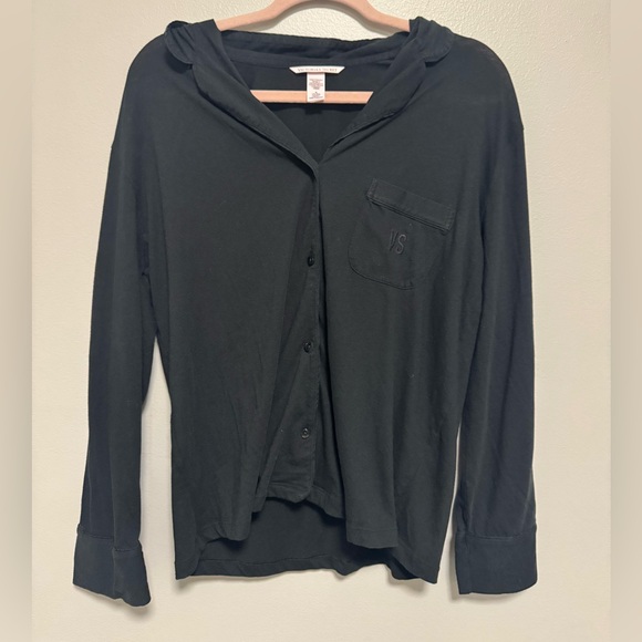 VS Black Button Up VS Logo Pocket Pajama Shirt - Picture 2 of 8